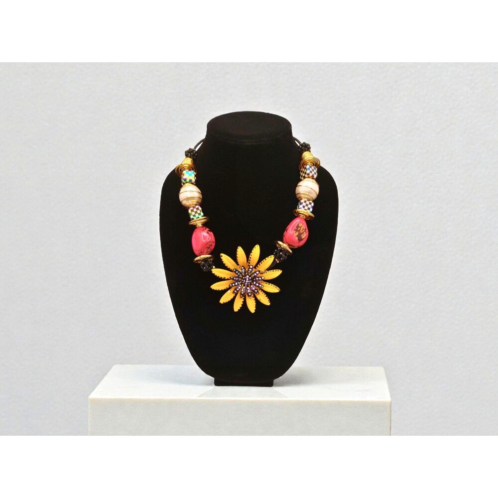 Flower Pendant Statement Necklace, Bold Yellow Sunflower Chunky Jewelry